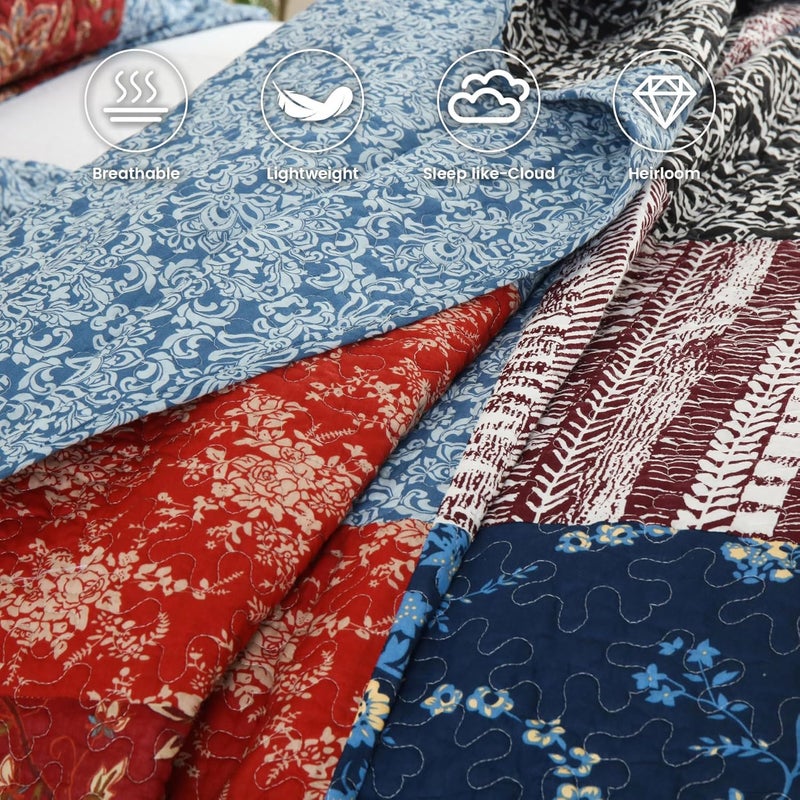 Secgo Twin Comforter Set for Bed - 100% Cotton Quilts Twin Size, Black Bedspreads (68 * 86 Inch) with 2 Pillow Shams, Patchwork Reversible Lightweight Bedding - Image 3